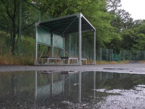雨で水たまりが出来てます。